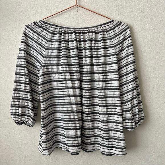 Max Studio black white mixed stripe short half sleeve top - Picture 3 of 5